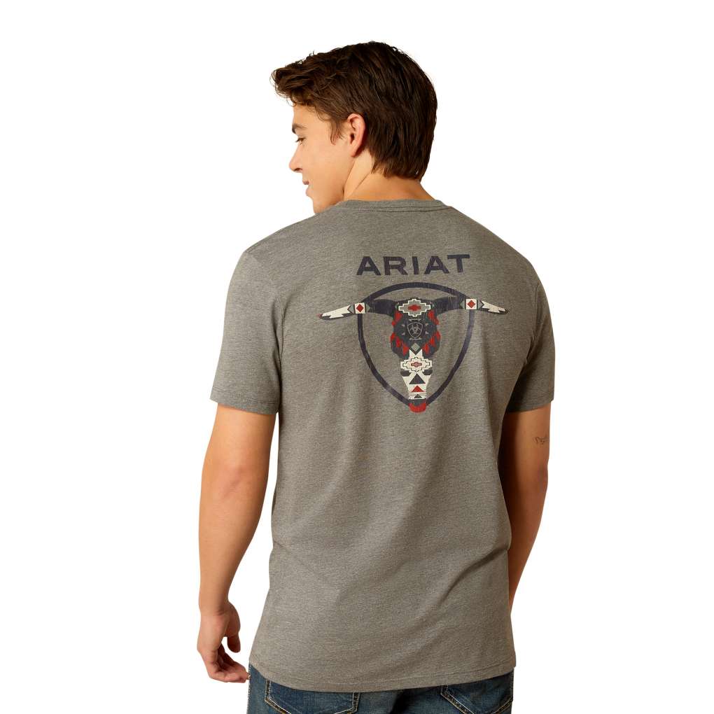 Ariat Mens Southwestern Longhorn Tee Graphite Heather