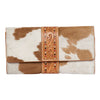 Design Edge Tooled Leather Tri-fold Ladies Wallet - Hand Painted Tan/White