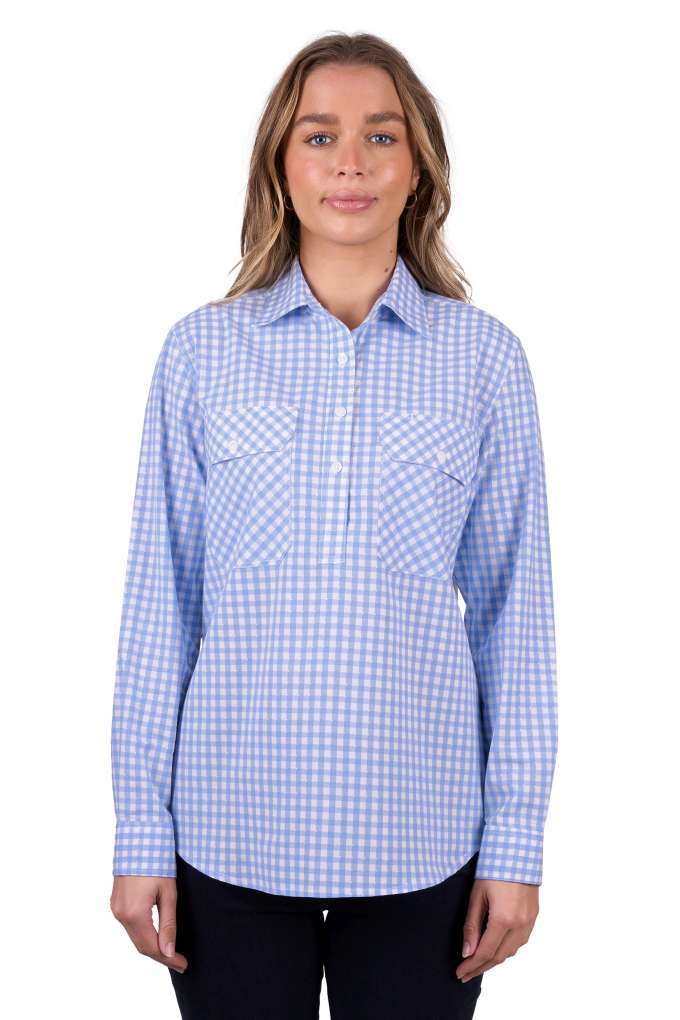 Hard Slog Ladies Rux Check Half Placket Shirt