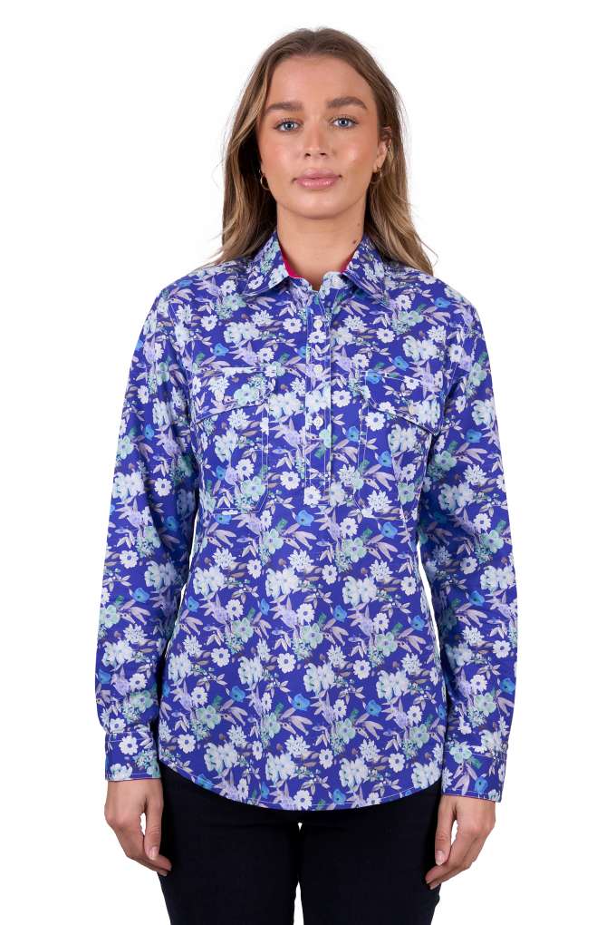 Hard Slog Ladies Tia Floral Half Placket Shirt