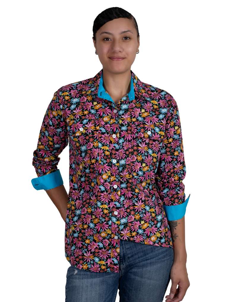 JCA Ladies Abbey Black Wildflowers Workshirt