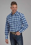 Roper Mens Amarillo Western Blue Plaid Shirt