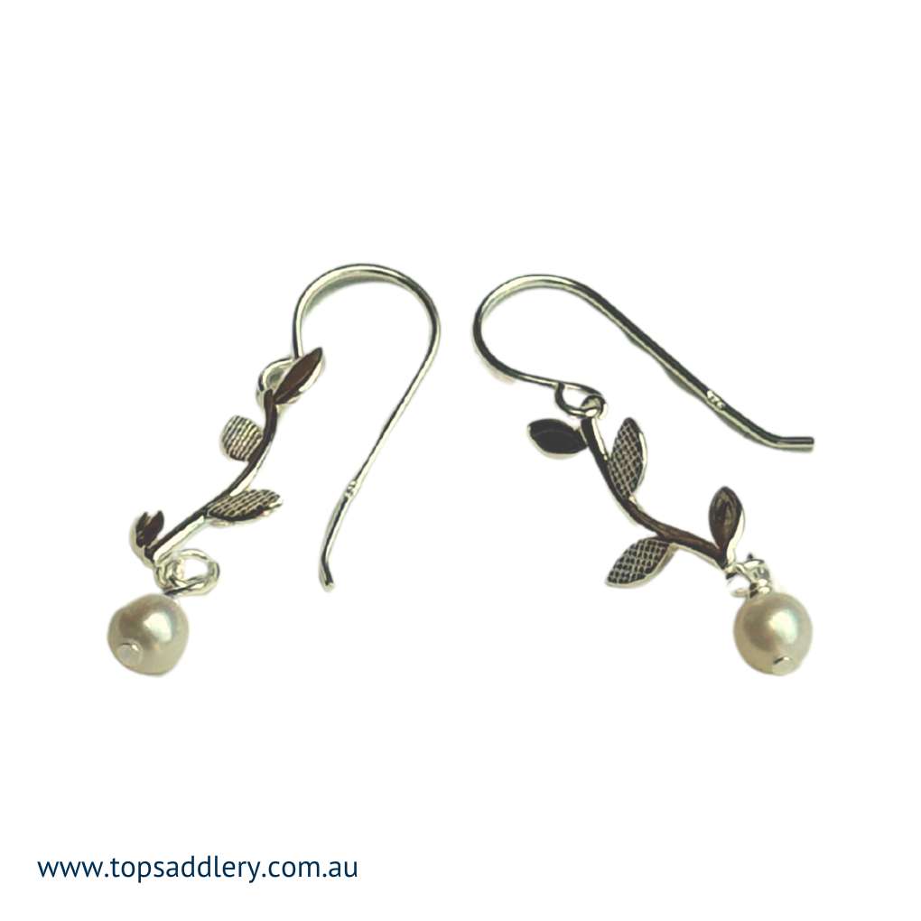 S&S Long Olive Leaf With Pearl Dangly Earring