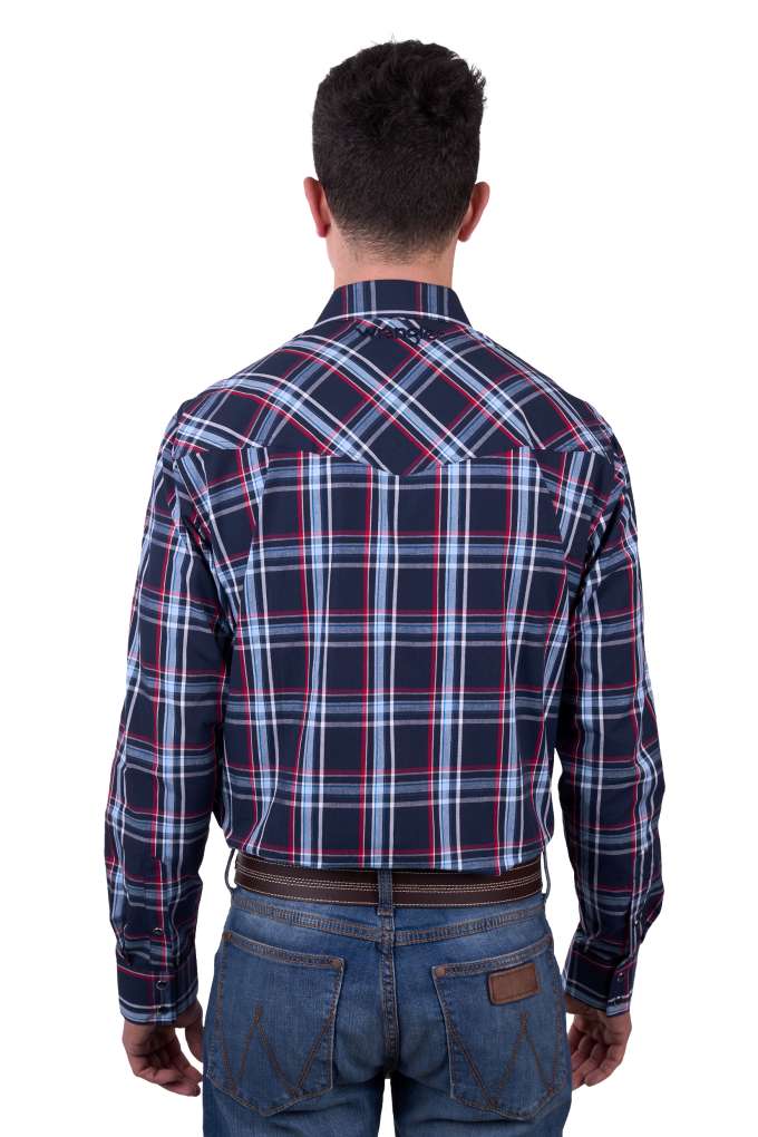 Wrangler Mens Hugo Logo Plaid Shirt Navy/Red