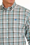 Cinch Mens White/Green/Brown Plaid Shirt