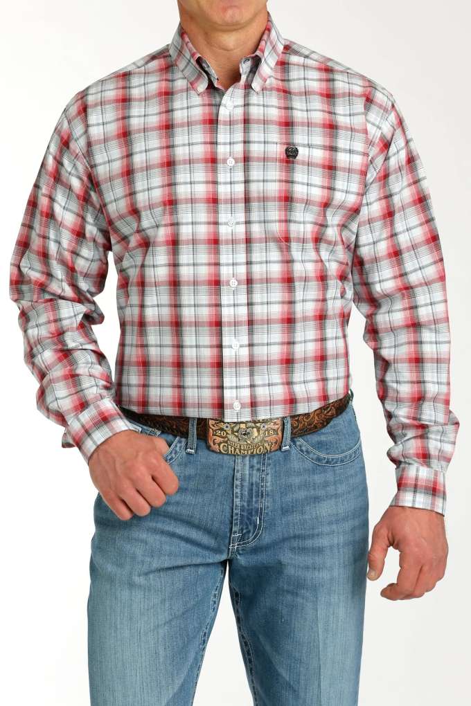 Cinch Mens MTW1105767 Red/White Plaid Shirt