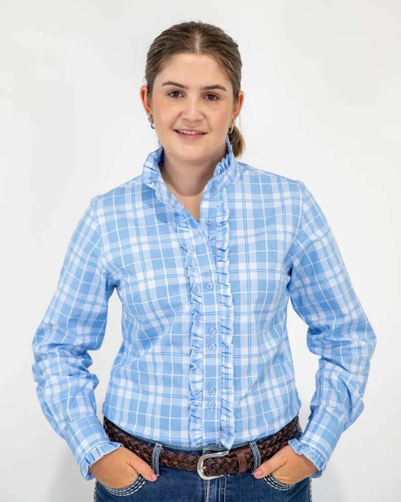 Grovers Ladies Lisa Ruffle Plaid Shirt