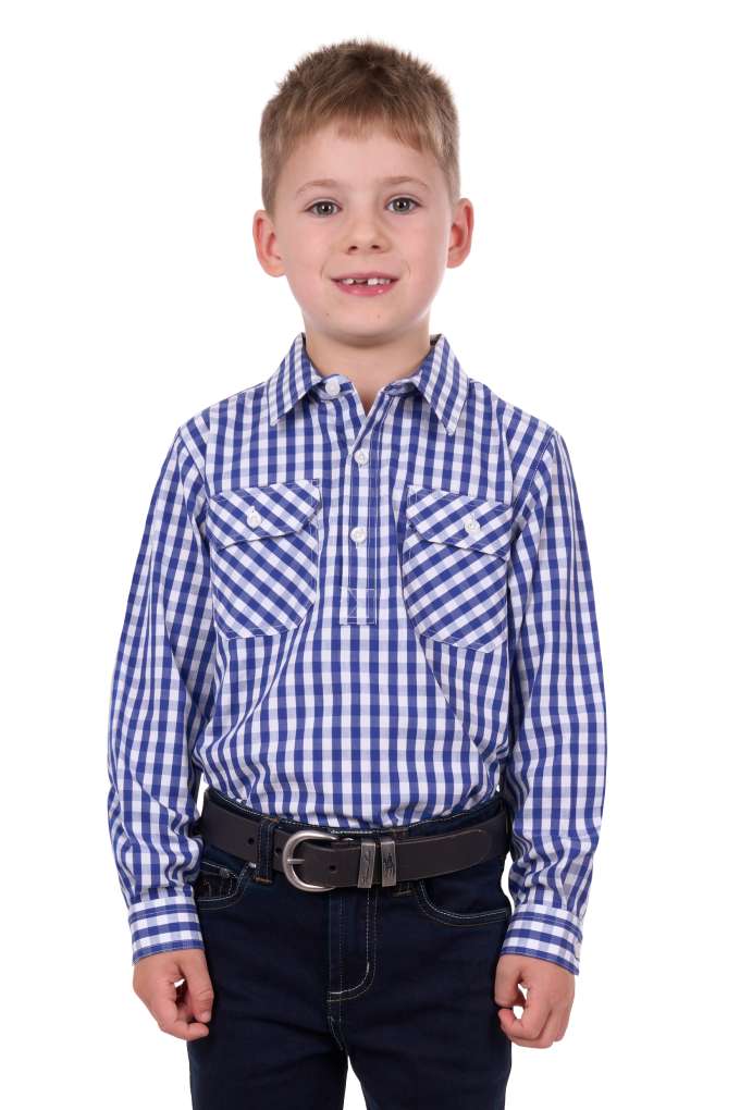 Hard Slog Kids Denny Check Half Placket Shirt