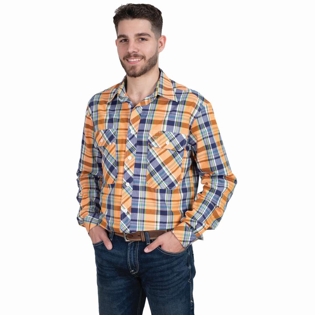 JCA Mens Austin Orange/Navy Plaid Workshirt