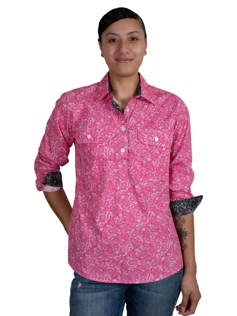 JCA Ladies Georgie Hot Pink Paisley Workshirt