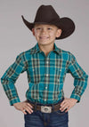 Roper Boys Amarillo Green/ Brown Plaid Shirt