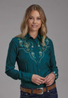 Roper Ladies Studio West Green Embroidered Shirt