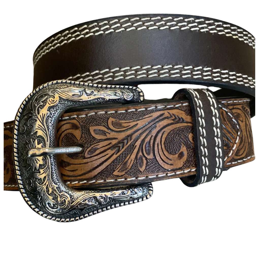 Roper Mens Buff Harness Floral End Belt