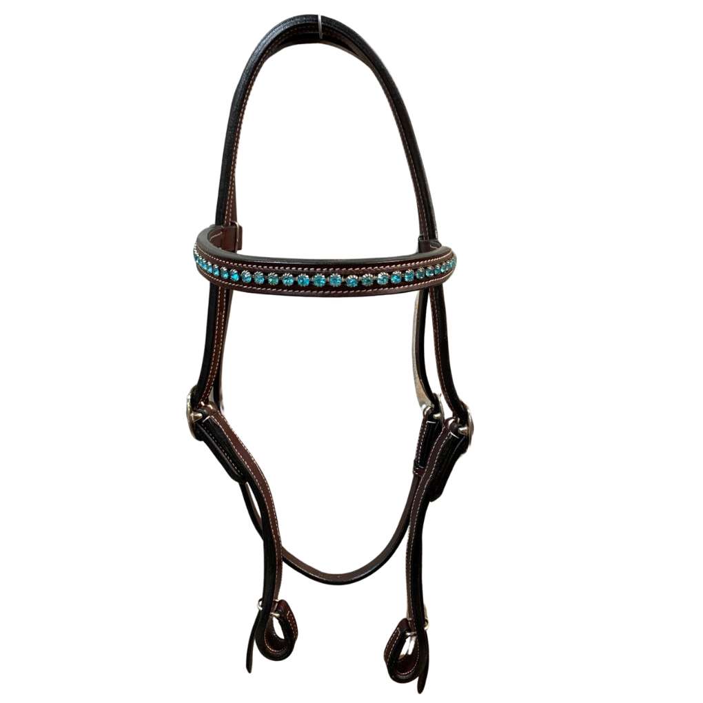 Top Rail Headstall with Turquoise Crystal Browband